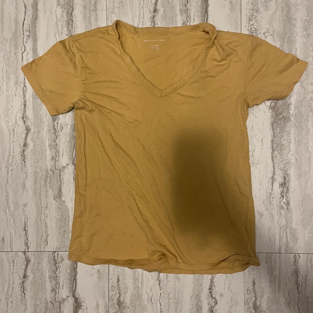 American Eagle Outfitters Mustard V-Neck Tee